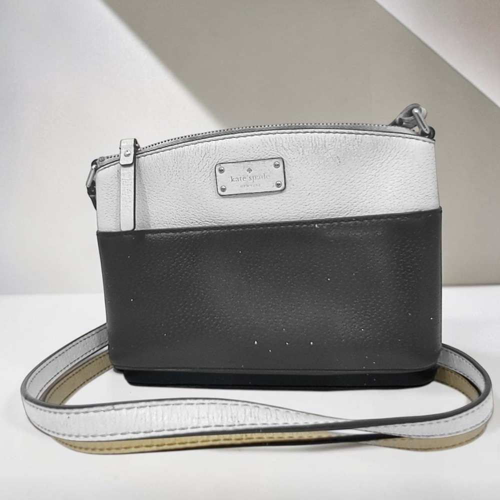 Kate Spade New York Pebble Leather Crossbody Bag Black White Colorblock Dome